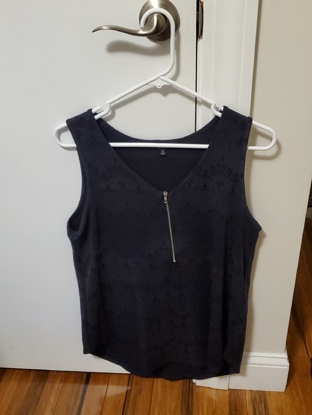 Women's Navy Sleeveless Zip V-Neck Top